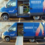 SHowing before and after of a van using a ramp